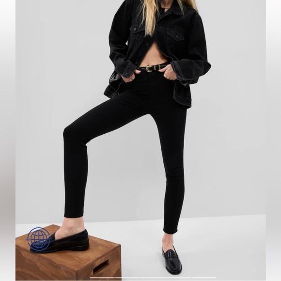 Gap Black Foil True Skinny High Rise Stretch Jeans Size 16 - Picture 1 of 7